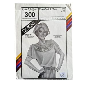 Vintage Stretch & Sew Pattern 300 The Quick Tee Bust Size 30-46 UNCUT